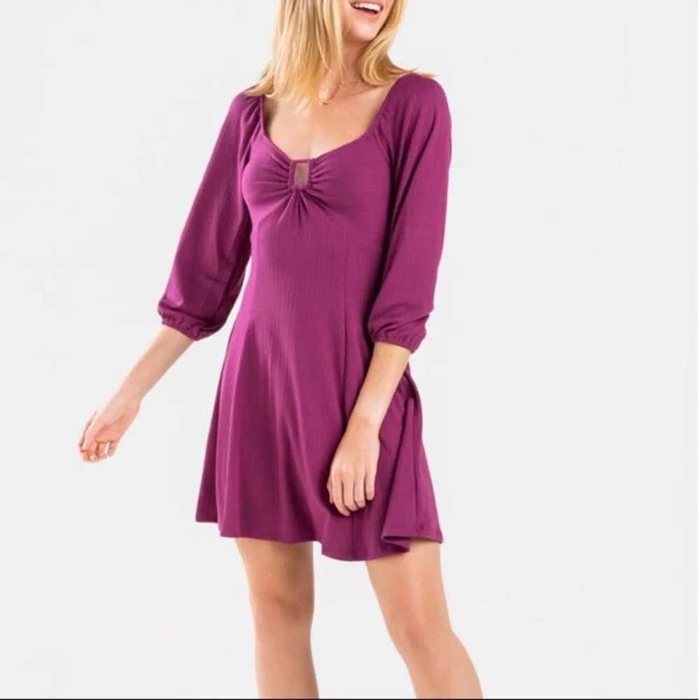 June & Hudson Purple Fit And Flare Mini Dress 3/4 Length Sleeves Size Medium - Picture 1 of 8